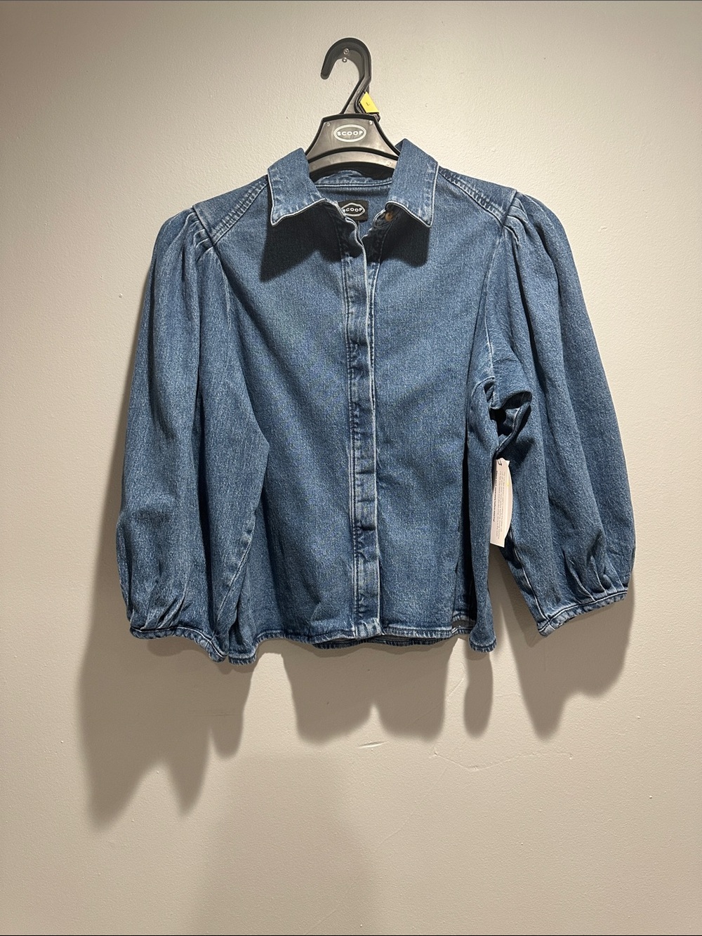 Denim Puff-Sleeve Button-Front Skirt - Blue